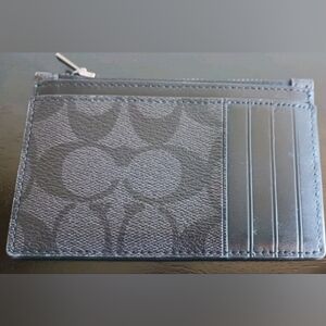 Coach Charcoal Black Long Zip Card Case In Signature Canvas Wallet